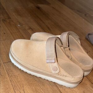 UGG Beige Suede Slip-On Clogs